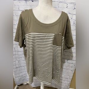Coral Bay Woman Size 2X Olive And White Short Sleeve Shirt/top